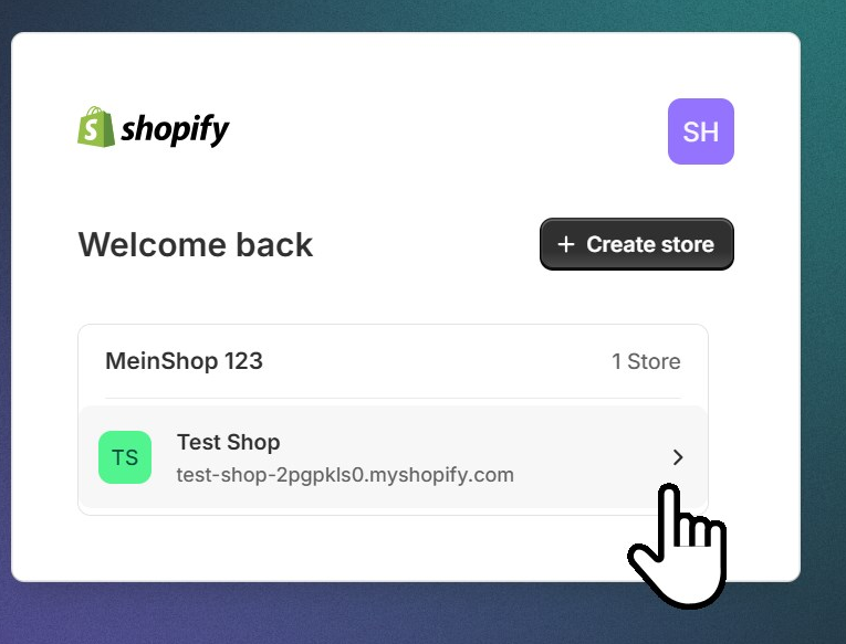 Store-Auswahl beim Installieren der App, mit dem Ziel-Store markiert